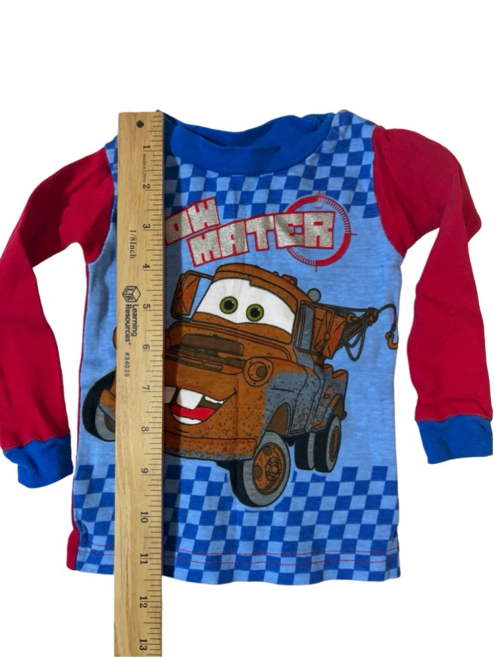 Disney Pixar Cars Tow Mater Pajama Top 12M Checkered Long Sleeve